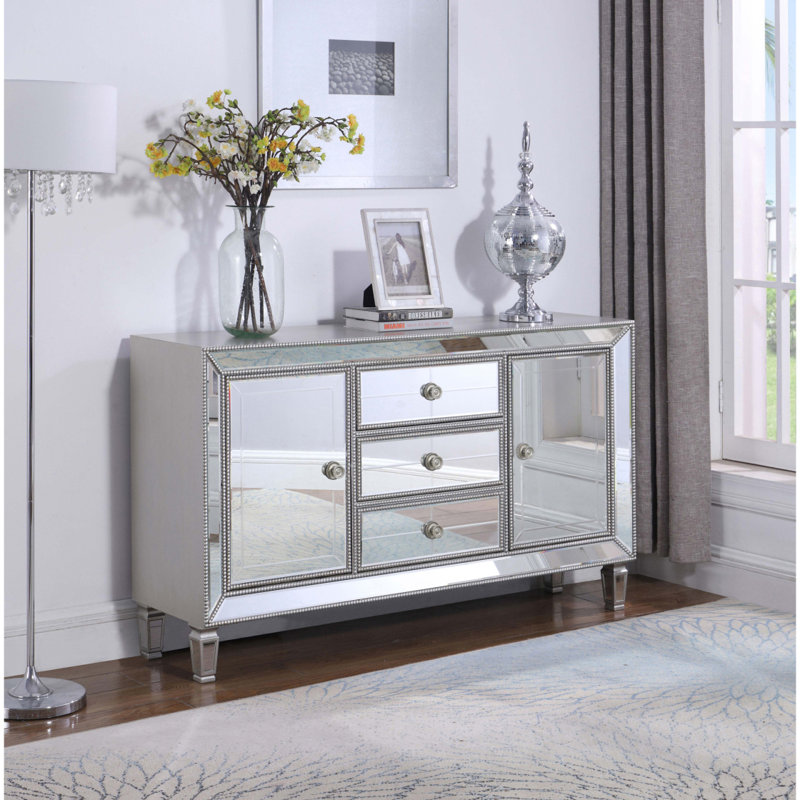 Gabrielle Silver 3-Drawer Mirrored Storage Accent Cabinet