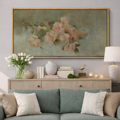 Rustic Floral " Soft Floral Elegance Delicate Pink Roses Still Life Hanging Painting Extra Large Artwork Pictures " Print