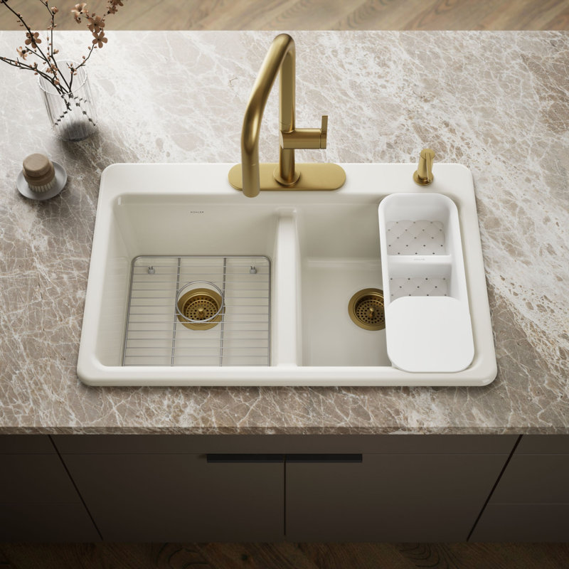 Riverby® 33" Top-Mount Double-Bowl Workstation Kitchen Sink, Biscuit