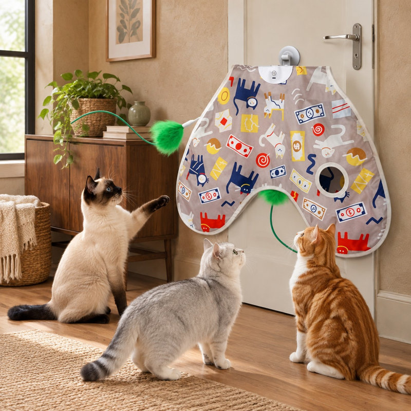 Jouet de chat mural à activation par mouvement avec plumes cachées mobiles et son couineur de souris réaliste