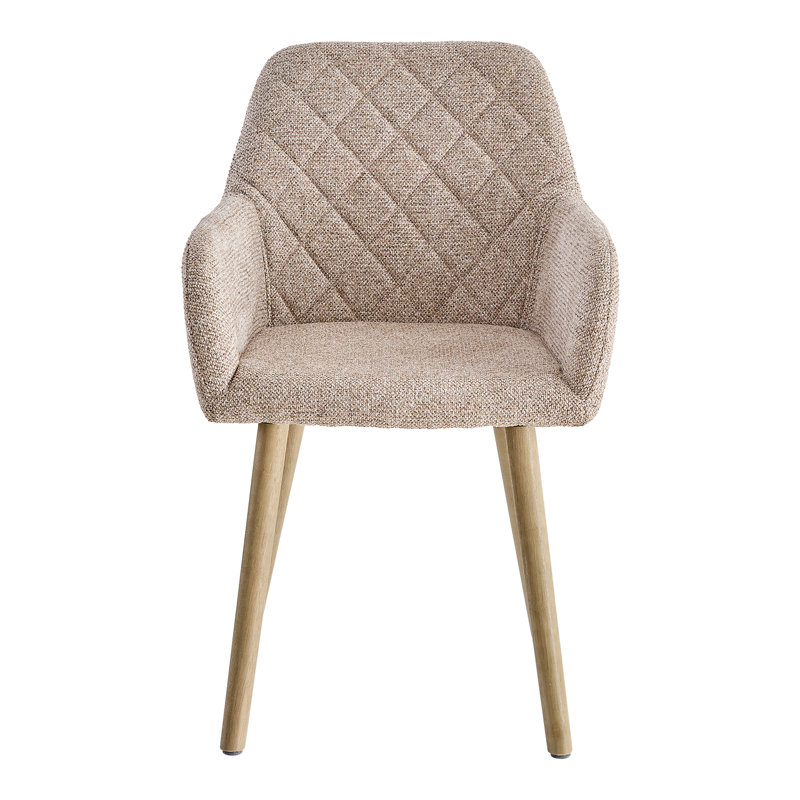 Modern Upholstered Dining Chairs With Arms, Linen Fabric Accent Chairs With Diamond Quilted Back And Wood Legs, Khaki, 4