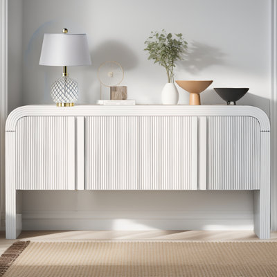 Denequa 63" Curved Sofa Entry Table with Two Cabinets, Modern Vintage Semi Circle Console Sofa Table by Brayden Studio