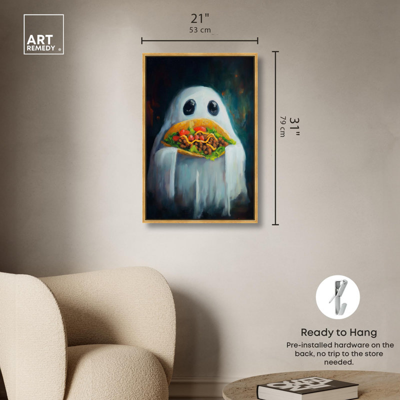 «Taco Night Ghost», reproduction d'art sur toile par Art Remedy, cadre doré, 20 x 30, H 31 po x l 21 po, Cadre doré