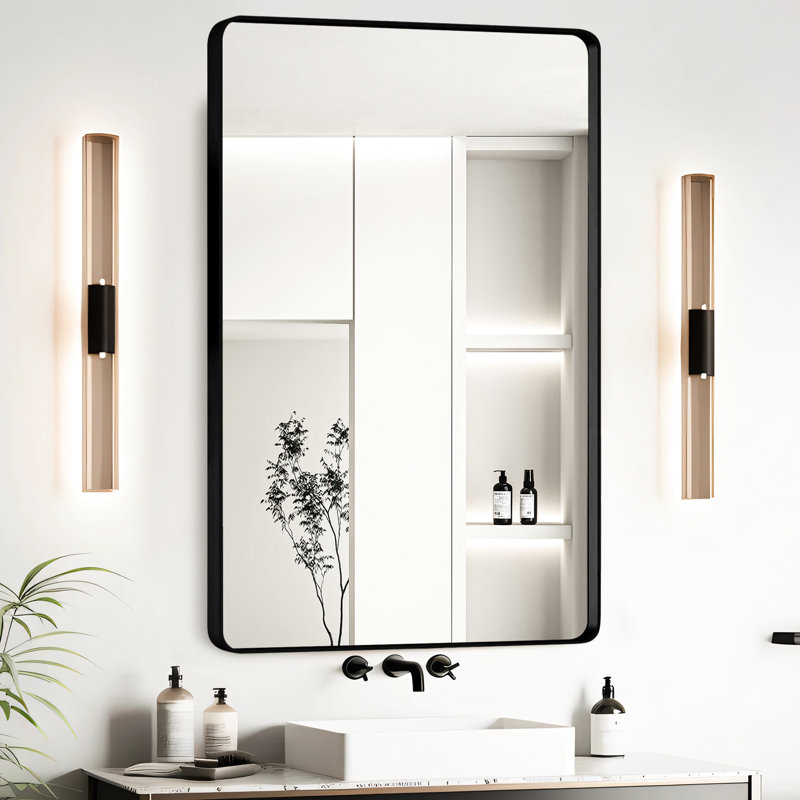 Miroir de salle de bain à cadre avec verre flottant HD pour une réflexion claire précise et sans distorsion, membrane résistante à la rouille, installation sécurisée, ensemble bien sécurisé