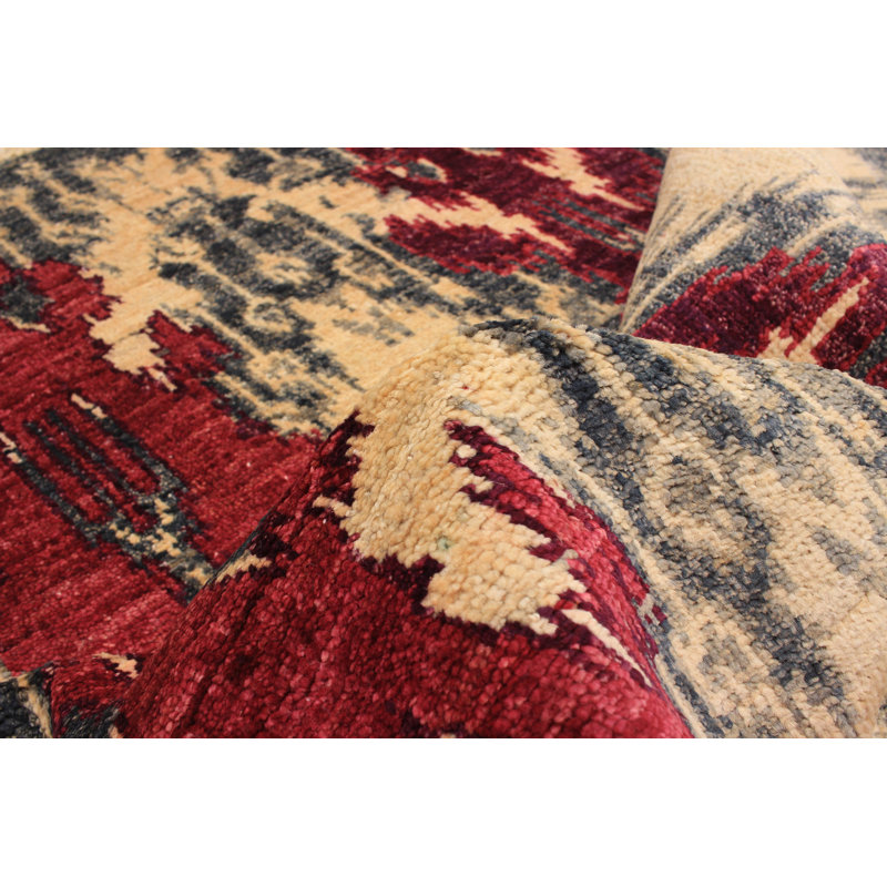 Tapis de bois one-of-kind-noué la 2010 shalimar crème/gris foncé/rouge 4 pi 5 po x 7 pi. zone en laine 3 po Céline