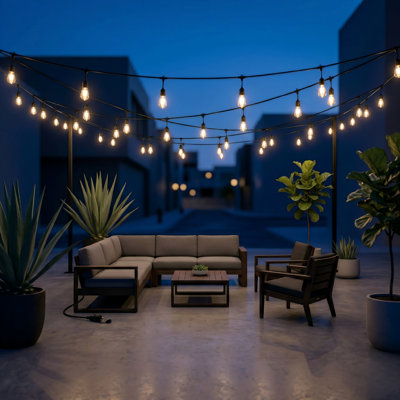 50ft Outdoor St38 Edison Bulb String Lights With 12 Hanging Hooks - 2700k Warm White Waterproof Lights For Patio & Porch