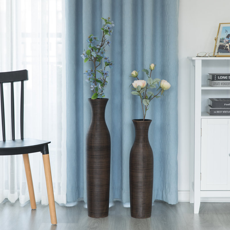 Ensemble de 2 grands vases de plancher décoratifs modernes à motif de trompette déchirée, brun