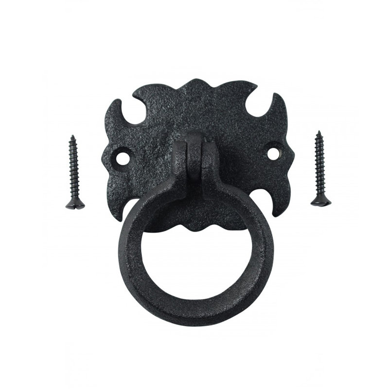 Rustic Black Wrought Iron Cabinet Ring Pulls with Mounting Hardware