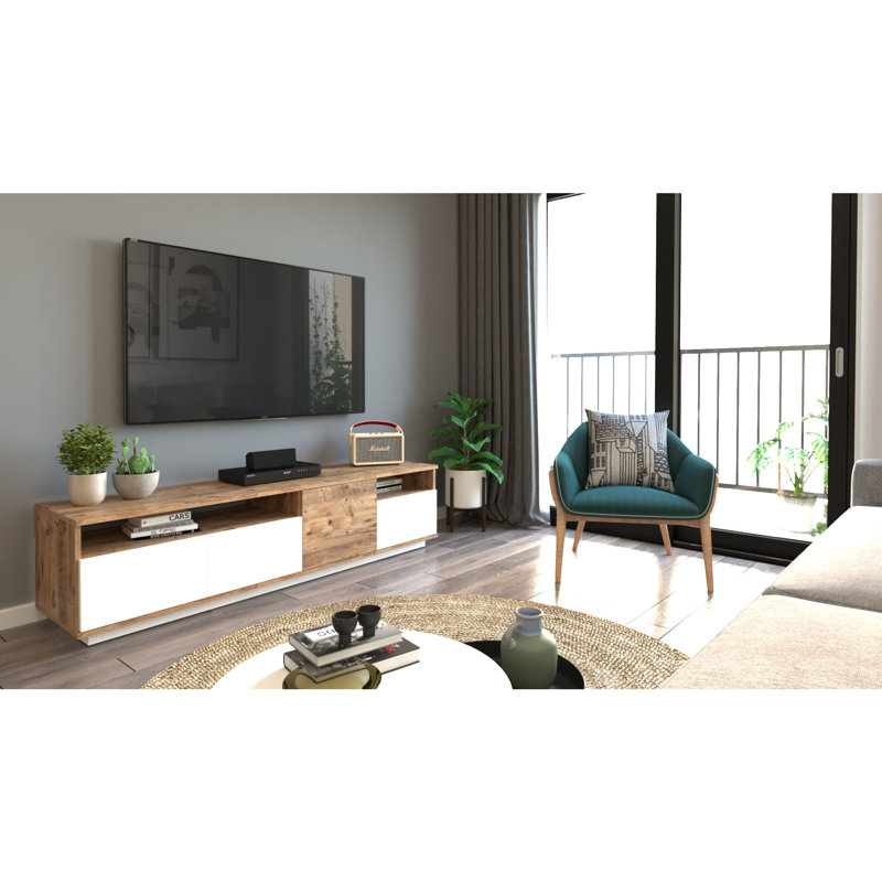 Meuble télé pour téléviseur de 40 po ou moins, Pin d'Atlantic / blanc