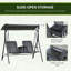 Balancelle de patio 2 places avec table de rangement pivotante, porte-gobelets et suspension à ressort
