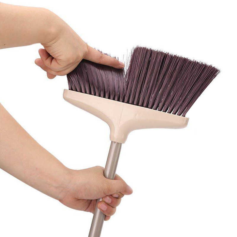 Adjustable Broom And Dustpan Set with Replaceable Head, Beige
