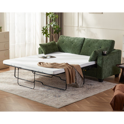 Pull Out Sofa Bed Queen Size Sleeper Sofa, 2-in-1 Convertible Chenille Couch With Usb Charging