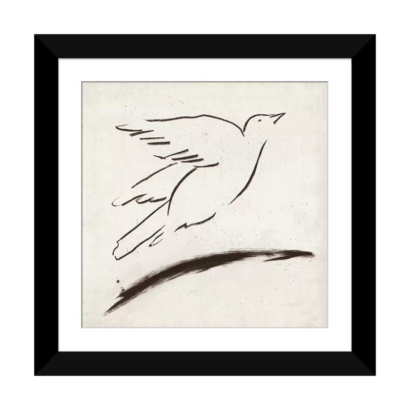 « oiseau ii », reproduction sur toile, H 24 po x l 24 po x P 1 po, Papier d'art encadré noir, Blanc