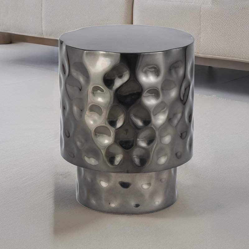 Bedingfield Hand-Hammered End Table Nickel, Nickel