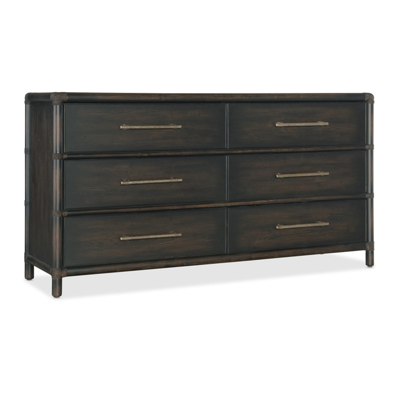 Retreat 6 - Drawer 68" W Dresser, Dark Wood/Black Sand