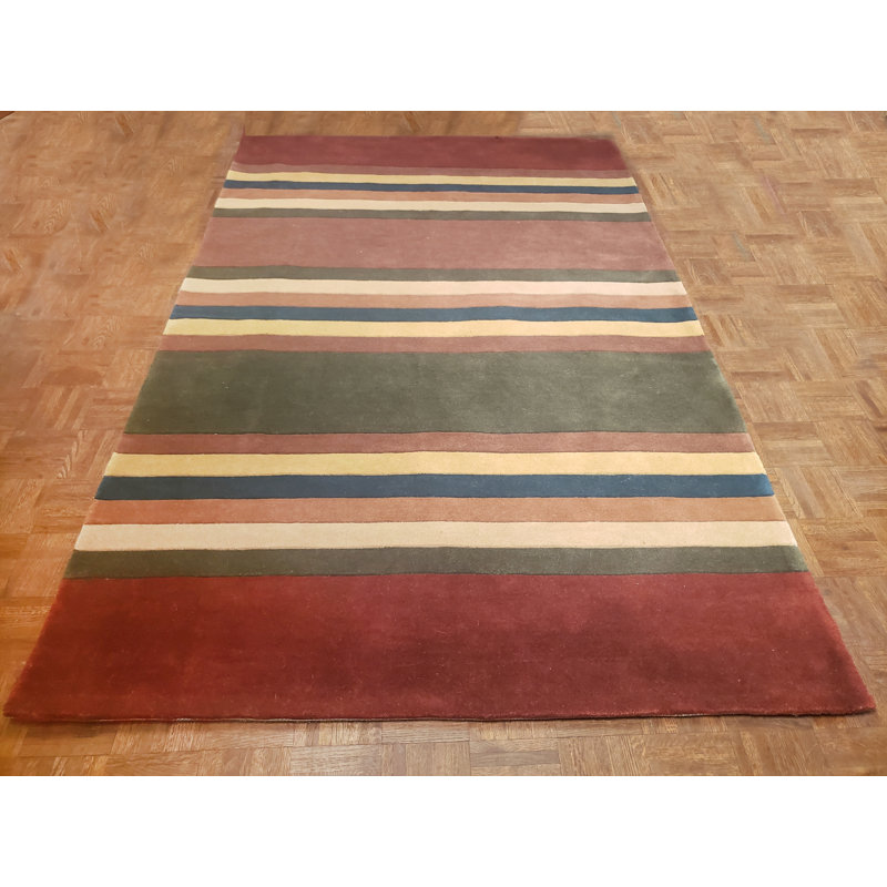 Casual Contemporary Wool Striped Indoor Rug, 8' x 11'