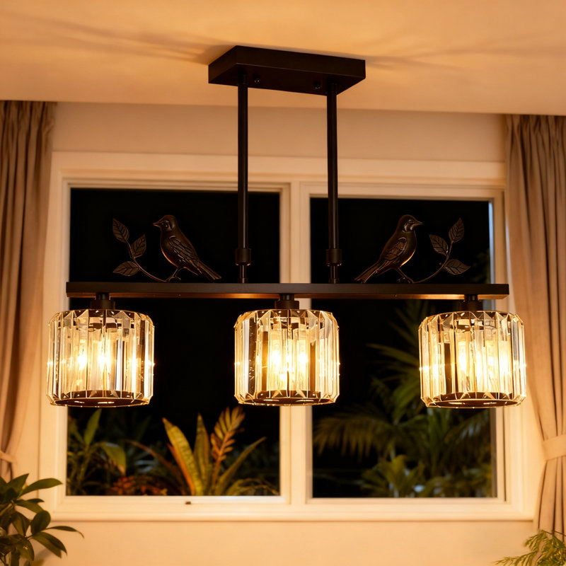 3 lumières en forme d'oiseau en cristal avec lumière noire
