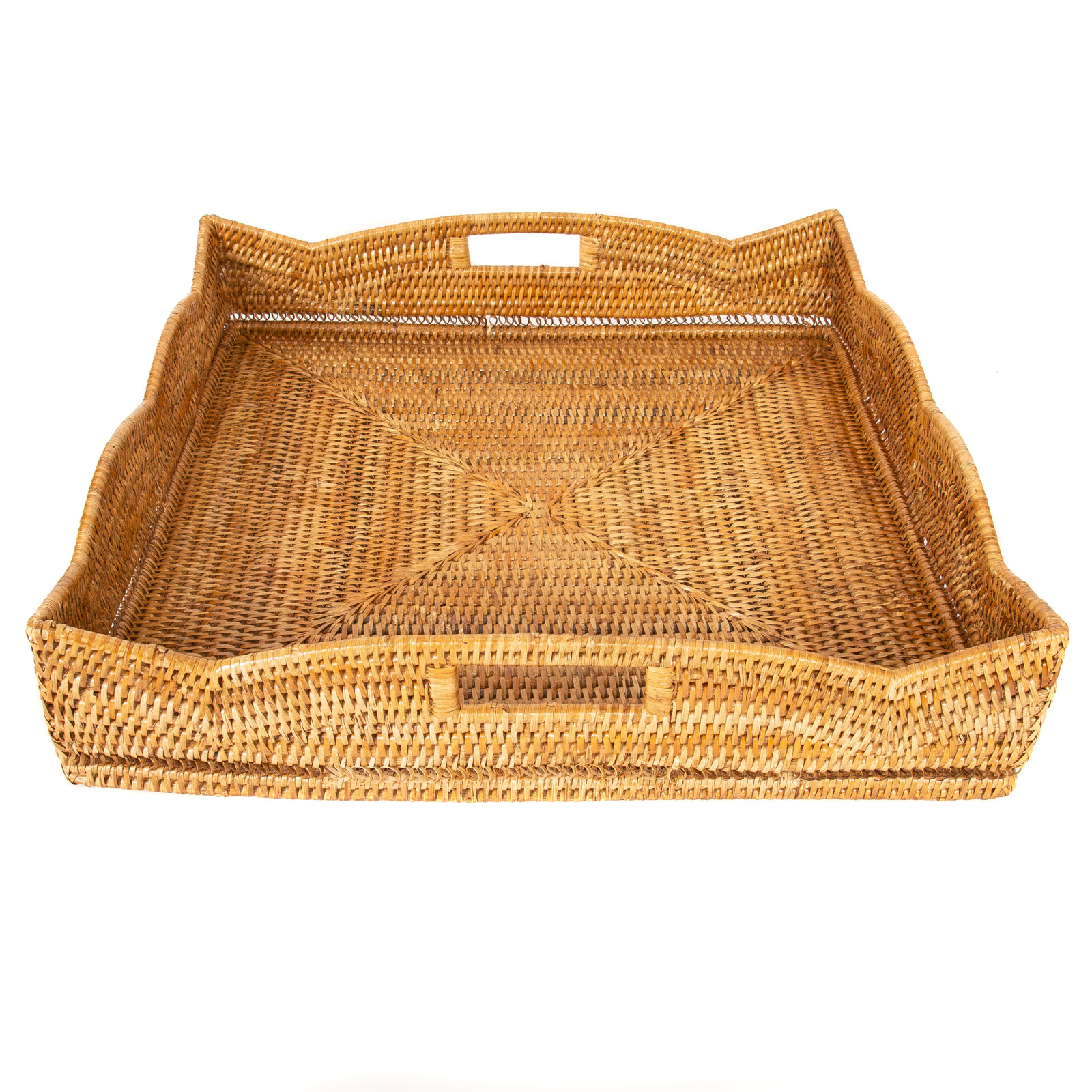 Landry Handmade Rattan Decorative Tray, Honey Brown, 4.5" H x 24" W x 24" D, Without Glass