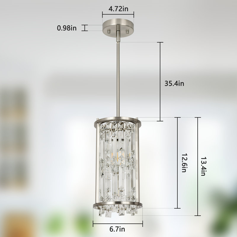 1-Light Crystal Pendant Lighting, Brushed Nickel