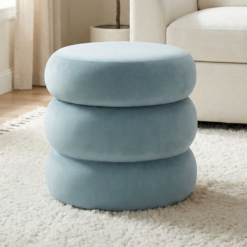 Repose-pieds moderne en velours avec rangement, Bleu