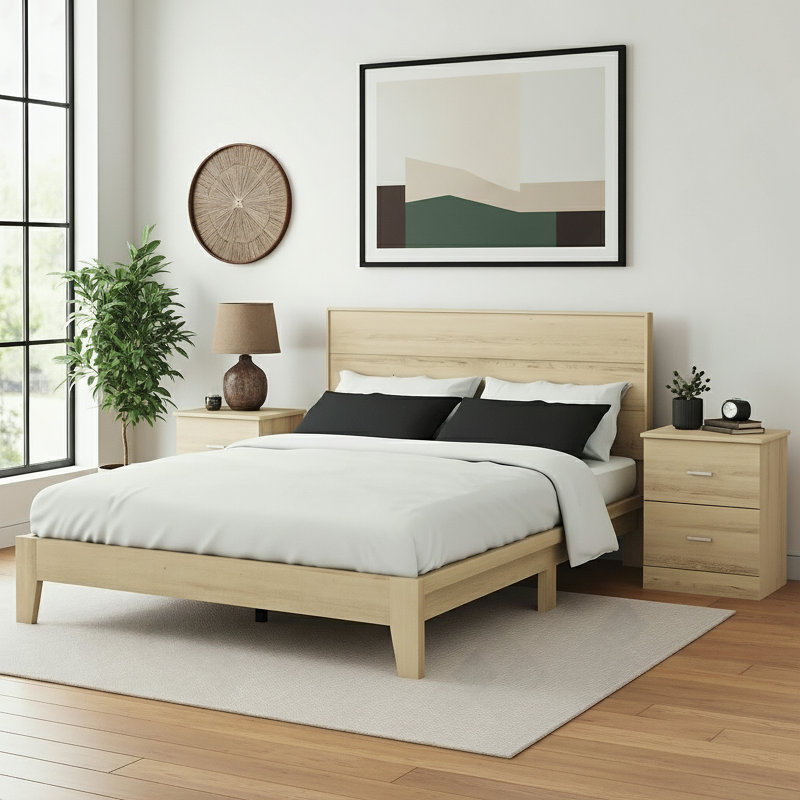 Allyannah 3 Pieces Bedroom Set, Oslo Oak, Queen