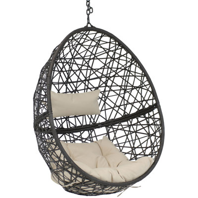 Errol Resin Wicker Egg Hanging Chair with Cushions - Beige