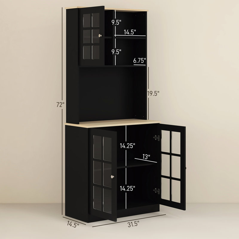 Armoire de rangement autoportante 72 po, noire, avec grand comptoir, tablettes réglables, autoportante, pièce