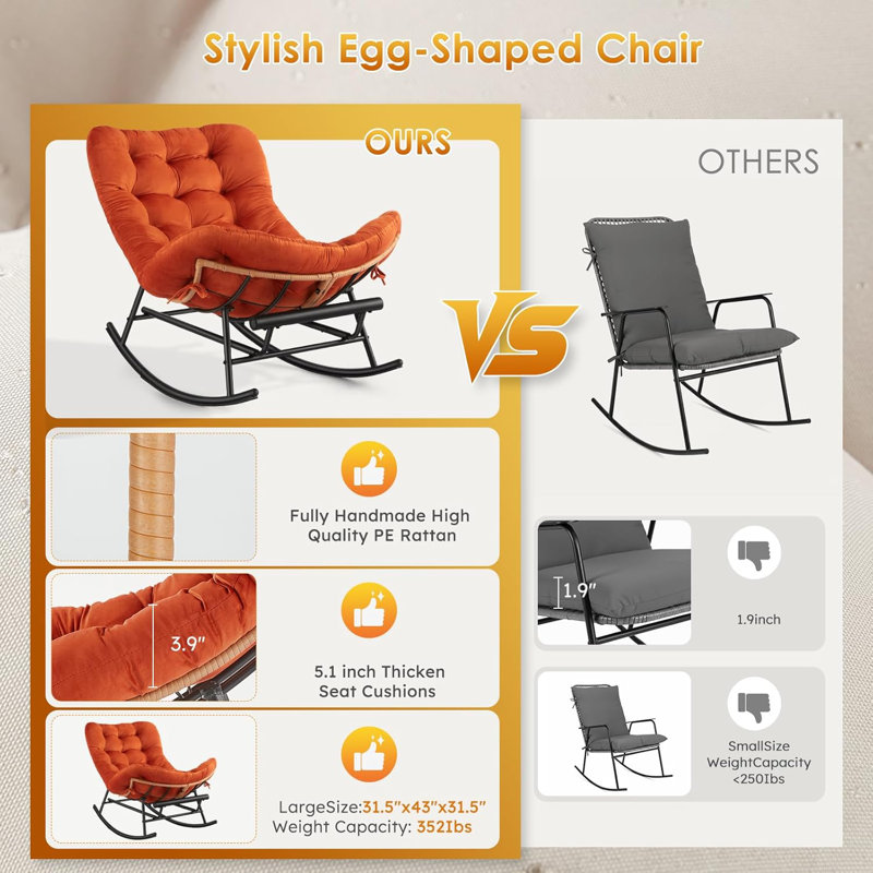 Chaise berçante surdimensionnée avec repose-pieds Papasan, Orange