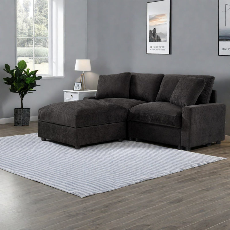 Canapés modulaires modernes modernes, canapé en polyester noir avec rangement pour salon compact