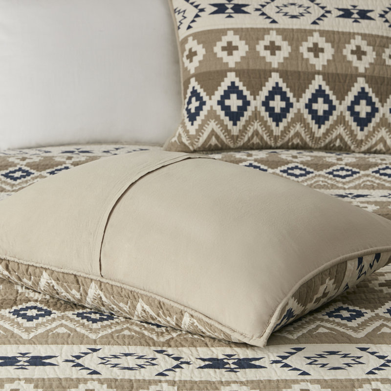 Rustic Blue and Tan Cotton Reversible Quilt Set