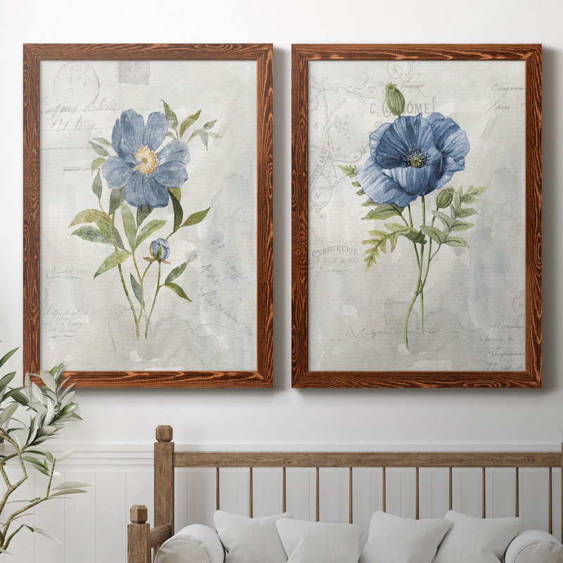 Blue Linen Peony - ensemble de 2 reproductions d'art, H 37,5 po x l 55 po, Toile encadrée, Blanc