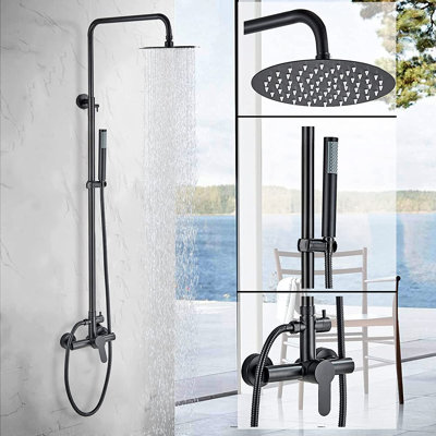 Robinet de douche d'extérieur Alenart noir mat Sus304 Système de douche 8 pouces Pomme de douche haute pression avec douchette à main Ensemble de douche mural