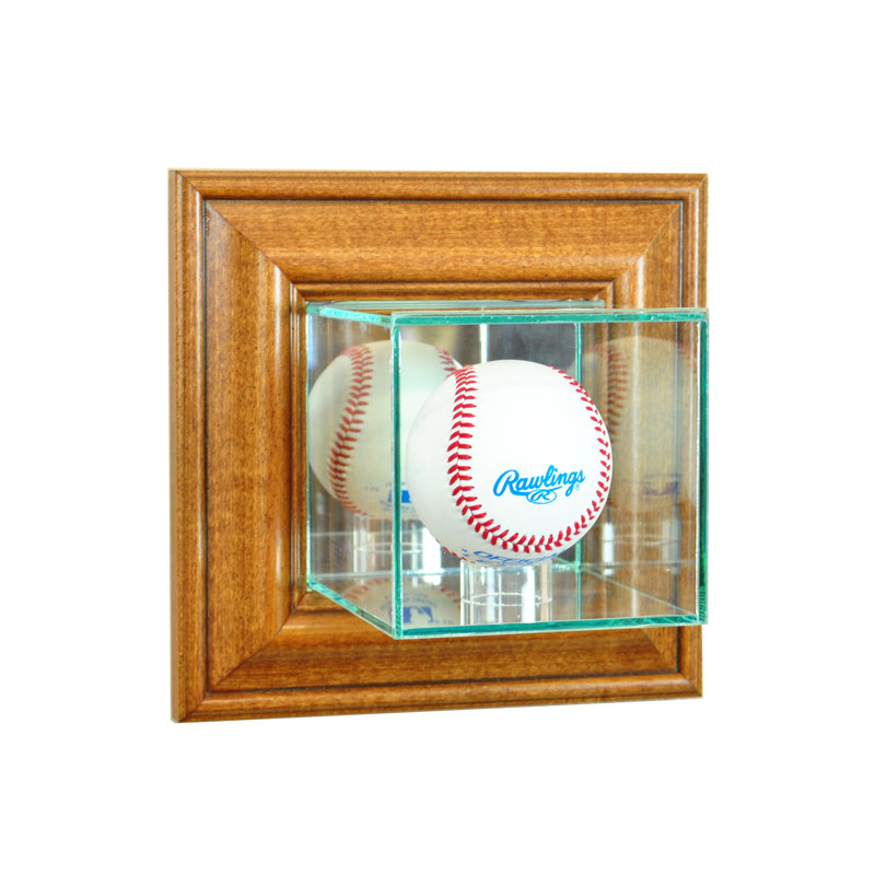 Perfect Cases And Frames 8'' W 5'' D Baseball Glass Ball / Puck Case, Walnut