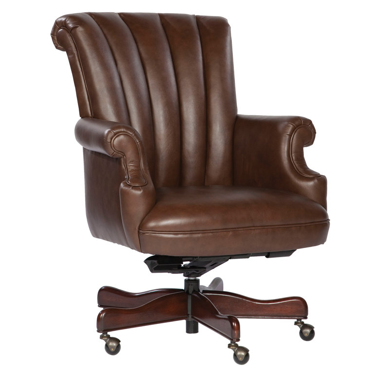 Adilynn Genuine Leather Executive Chair, Brown