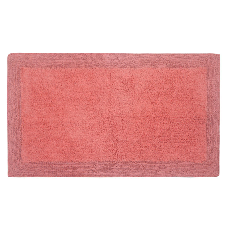 Bruss Luxury Solid Color Bath Rug Reversible, Coral, 21" W x 34" L