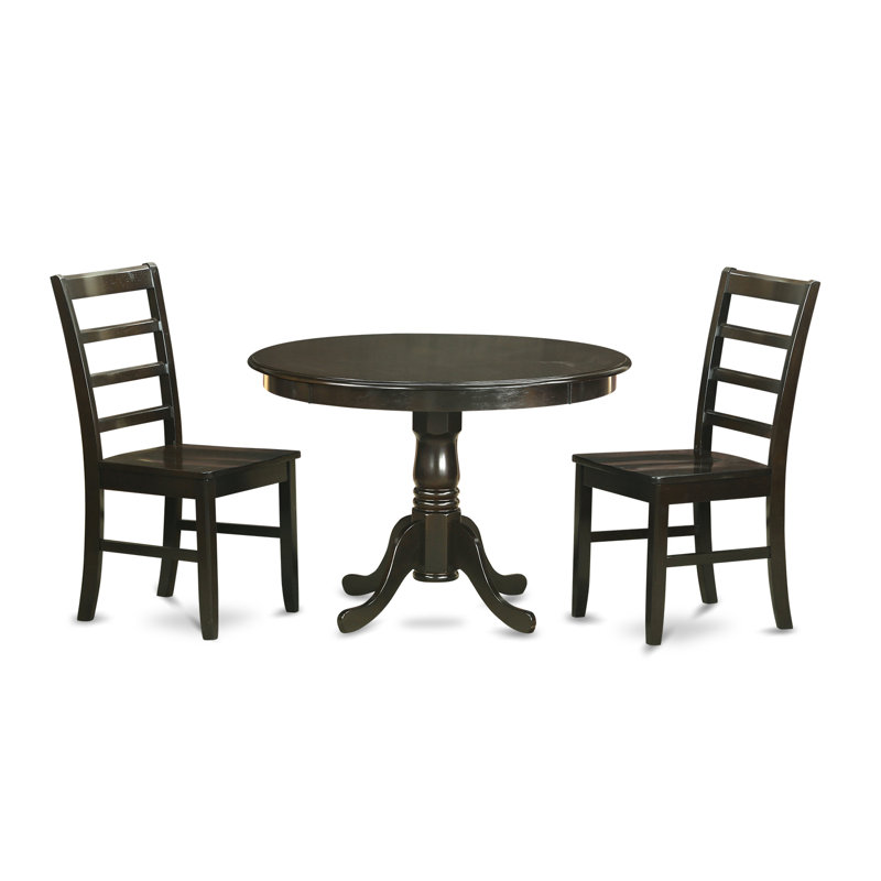 L'ensemble 3 pièces de table et chaises de cuisine comprend une table ronde avec piédestal et 2 chaises de salle à manger, cappuccino
