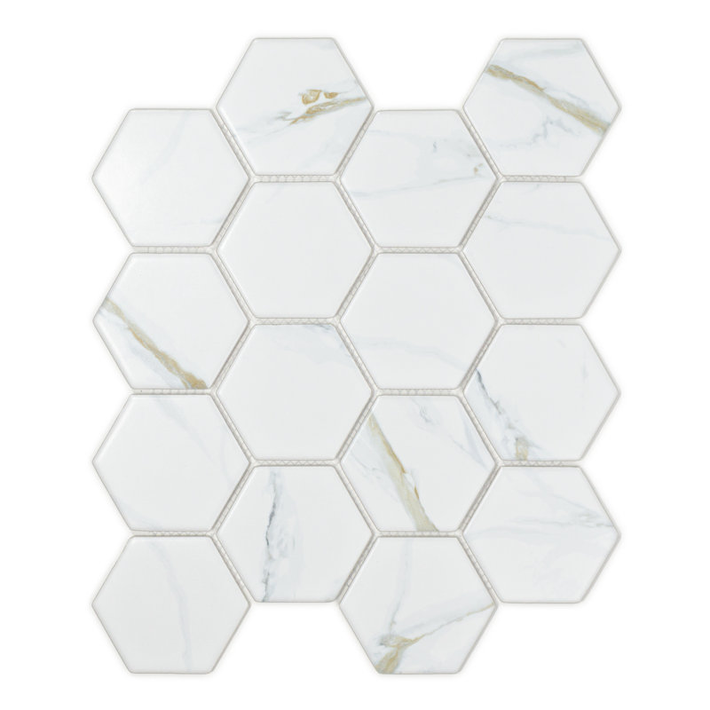 Calacatta Gold 3" x 3" Hexagon Marble Look Porcelain Mosaic Tile