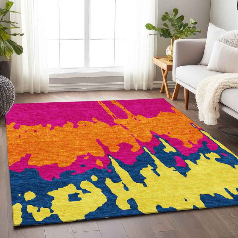 Tapis rose Prisco lavable à la machine de qualité supérieure, Rectangle 5 pi x 7 pi 6 po