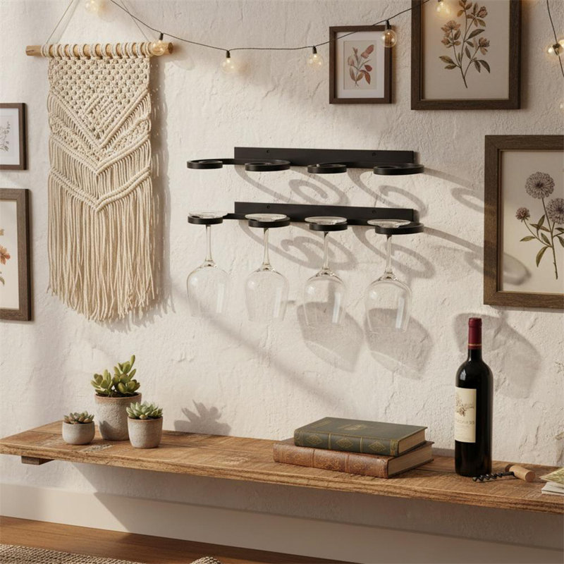 Wall Mounted Wine Glass Rack Black