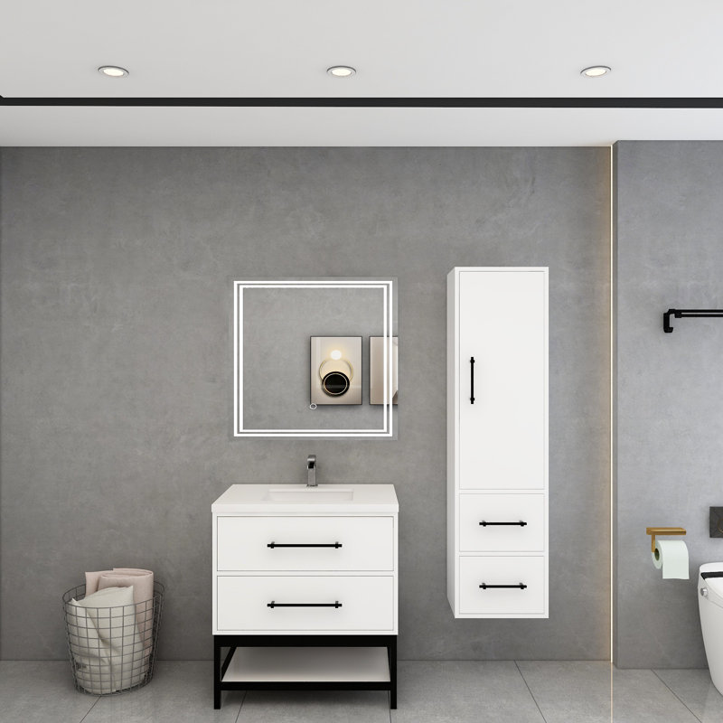 Meuble-lavabo mural avec lavabo et support en acrylique renforcé Victoria, Blanc lustré