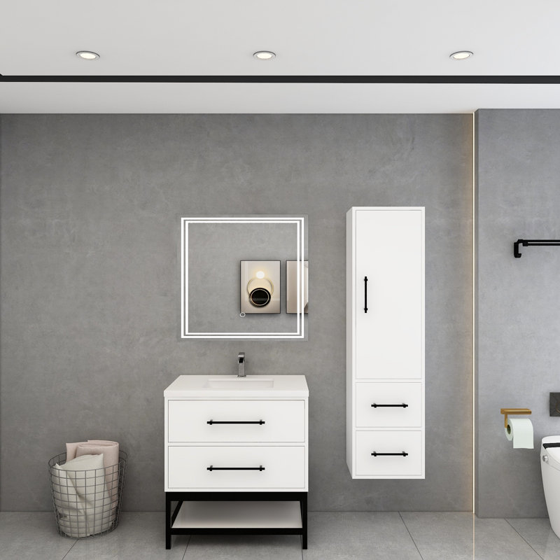 Victoria Wall-Mounted Vanity with Reinforced Acrylic Sink & Rack, Gloss White