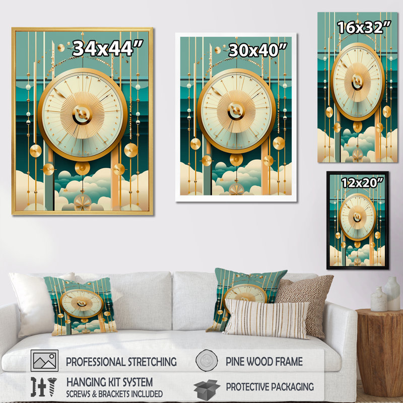 Impression sur toile, "Timelessness future géométrie", Cadre flottant doré, H 44 po x l 34 po x P 1,5 po