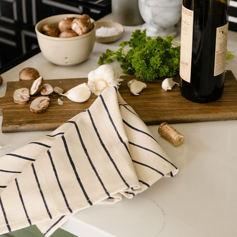 Stripe Block Print Napkins, Navy, 18" Square, Striped