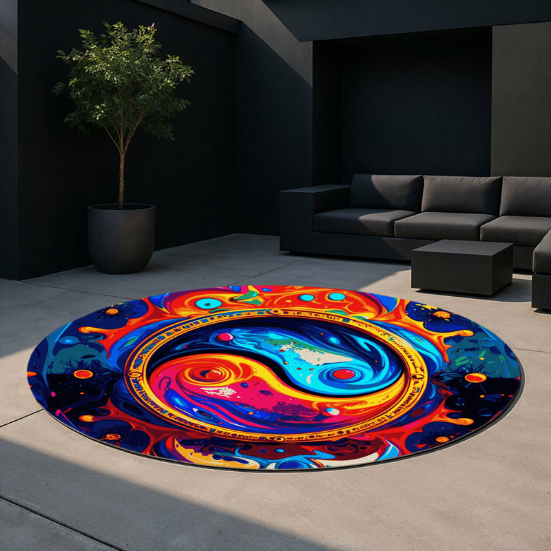 Tapis d'intérieur et d'extérieur Vivid Bloom, Rond 5 pi