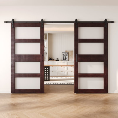 Portes de grange non assemblées et finies en verre 4 pièces de 42 po x 84 po Homacer Red Homacer