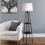 58" Modern Metal Etagere Floor Lamp with Shelves and Linen Shade-72585711