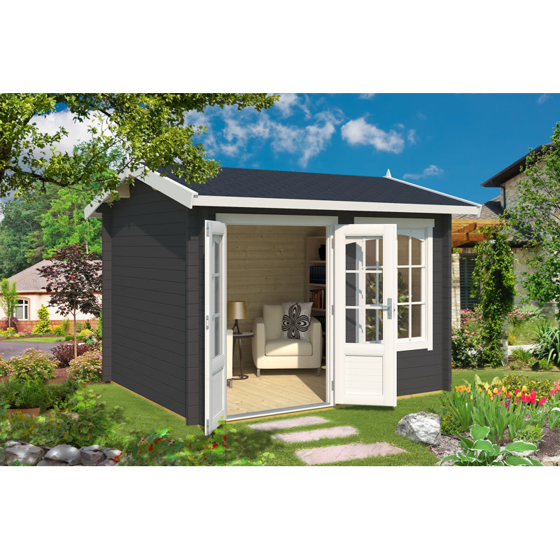 Lasita Alex 10 x 8.5 Ft. Premium Log Cabin With Tempered Double Glazing (44mm), ALEX DARK GREY
