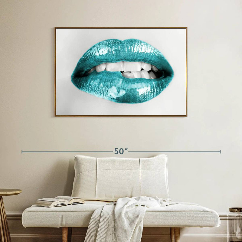 Bouche à lèvres, Cadre flottant doré, 40 po x 27 po