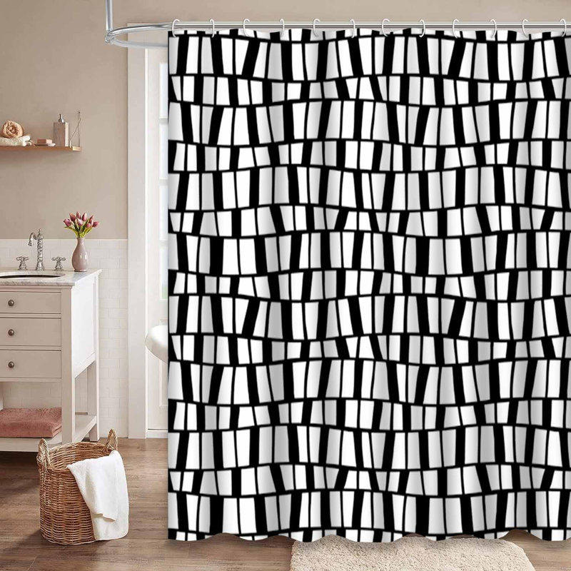Rideau de douche géométrique noir graphique avec 12 crochets, L 72 po x l 84 po