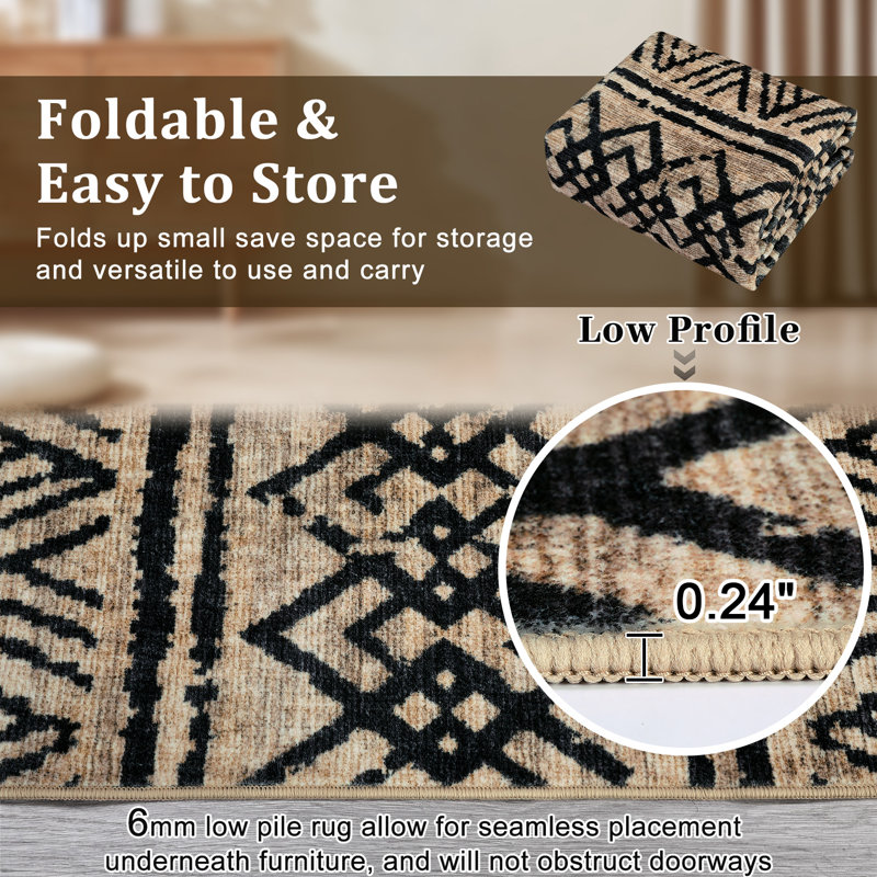 Morocco Machine Washable Rug Non-Slip Area Rug for Living Room Low-Pile Rug Ultra-Thin Rug Modern Indoor Rug for Bedroom Hallway Dining Room Kitchen Office Farmhouse